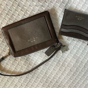 Coach Brown and Gray Wristlet and card holder